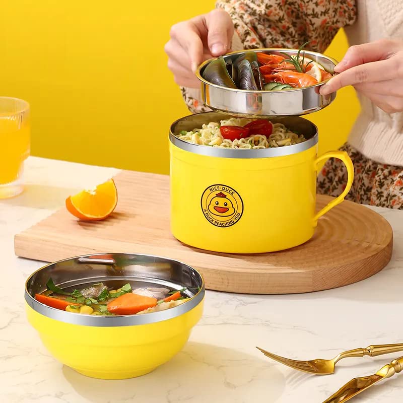 10684 Stainless Steel Maggie Bowl with Airtight and Leakproof Lid Noodles Bowl Tableware Infant Pasta, Soup, Rice, Maggie, Fruit Snack Food Storage Container for Kitchen School Outdoor Travel