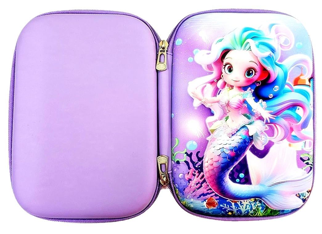 5951 Pencil Box for Girls | Stylish Pencil Case for School, Student, Pen Case Holder with Dual Zipper Mesh Pocket, Hard Top Pencil Pouch for Kids