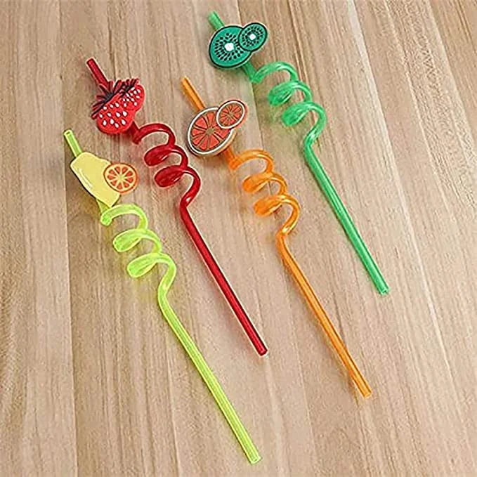 7044 Fruit Shape 4 pcs Funny PVC Plastic Drinking Straws Colorful Spiral Straws
