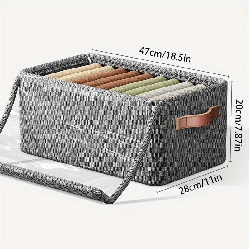 21093  Fabric Cloth Wardrobe Storage Organizer Box with Lid Handles Foldable Metal Frame with Rectangular Shelf Cloth Storage for Pants, Jeans, and Sweaters Size:47 x 28 x 20cm