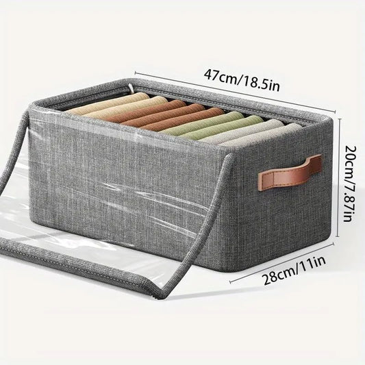 21093  Fabric Cloth Wardrobe Storage Organizer Box with Lid Handles Foldable Metal Frame with Rectangular Shelf Cloth Storage for Pants, Jeans, and Sweaters Size:47 x 28 x 20cm