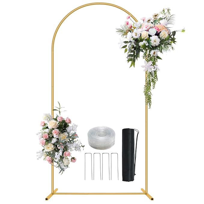 21081   Metal Arch Backdrop Stand Gold Wedding Balloon Frame Pergola Arbor 4ft.
