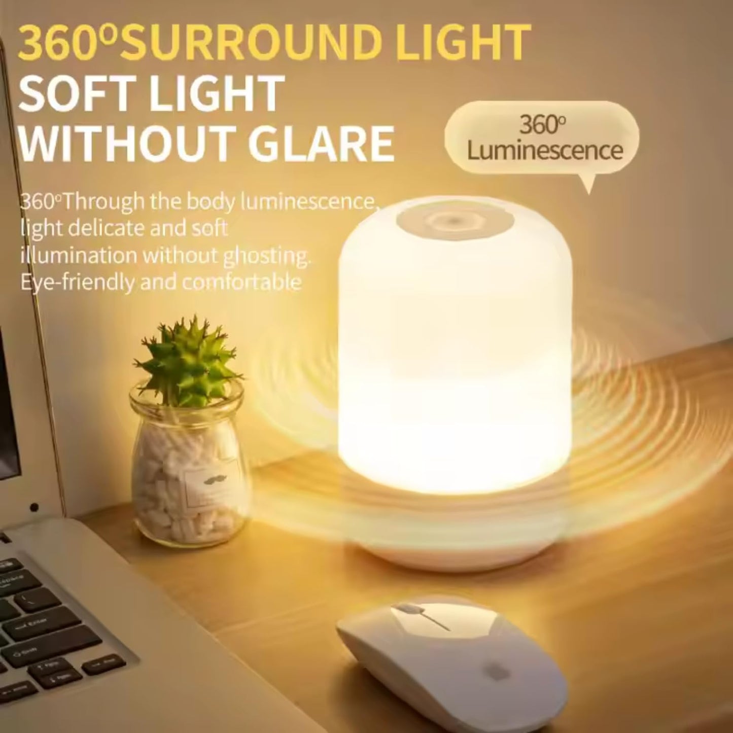 NC-B003 Oval Shaped LED Table Lamp – USB Rechargeable Touch Night Light with 3 Modes