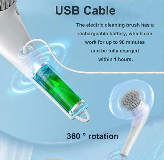 20134 Electric 5 in 1 Spin Scrubber, Handheld Portable Electric Spin Cleaning Brush for Multi-Use Multipurpose Dish, Pots, Wall, Kitchen, Shoe, Car, Surfaces.
