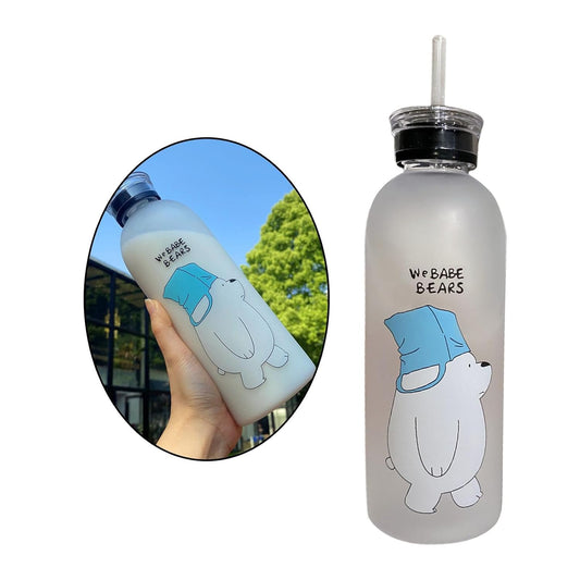 20578 Cute Bear Straw Portable Sports Water Bottle Girls Gift Beverage Drinking Frosted 2 | Kitchen, Dining & Bar {Random Design}