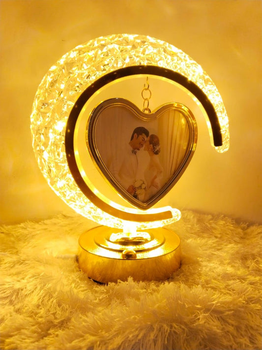 20119 LED Half Moon Crystal Lamp Heart Photo Frame for Birthday, Anniversary & Wedding Gift Table Lamp, Night Lamp