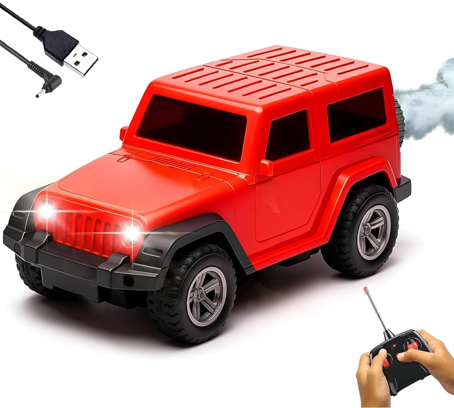 20492 Smoke GADDI Remote Control Car for Kids | Classic Jeep-Style RC Car with LED Headlights | Easy-Control Racing Toy for Boys & Girls
