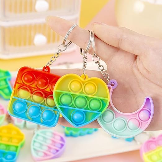 0671  Pop It Fidget Toy Key Chain Rings for Kids and Adults {Random Design}