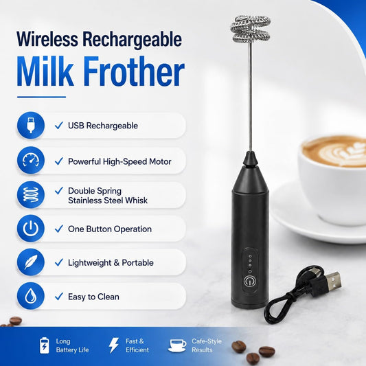 YN-999 Rechargeable Milk Frother, 3-Speed Electric Coffee Beater & Hand Blender with Dual Spring Whisk | Type-C Fast Charging for Latte, Cappuccino & Matcha