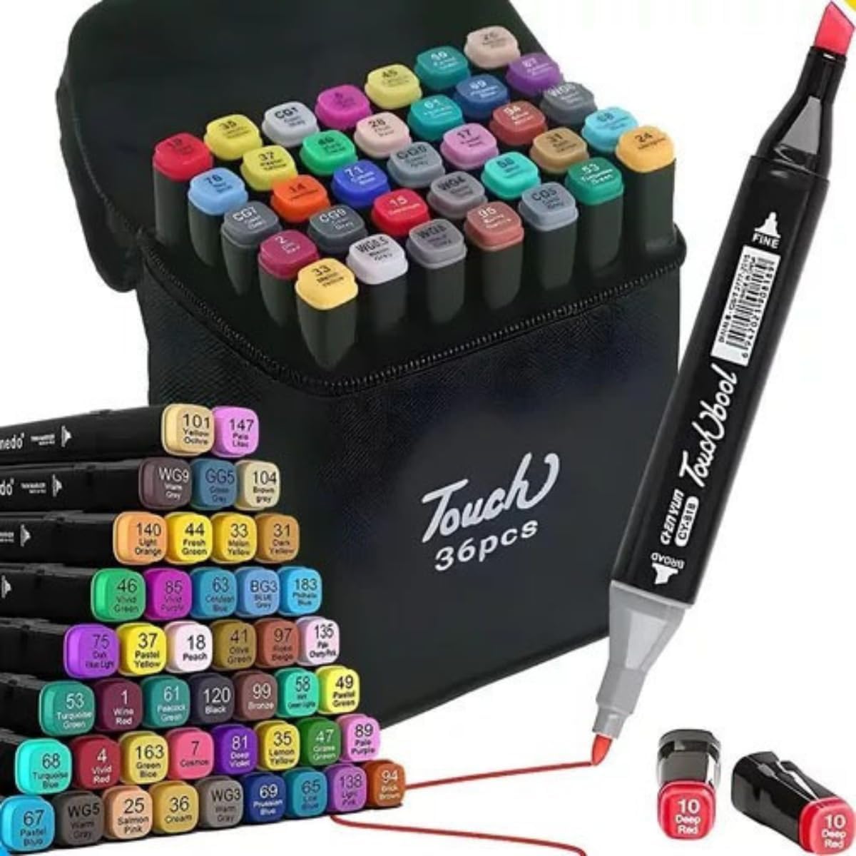 20746 Dual Tip Colorful Art Markers Sketch Pens 36 Colors With Carrying Case For Painting Sketching Calligraphy Drawing