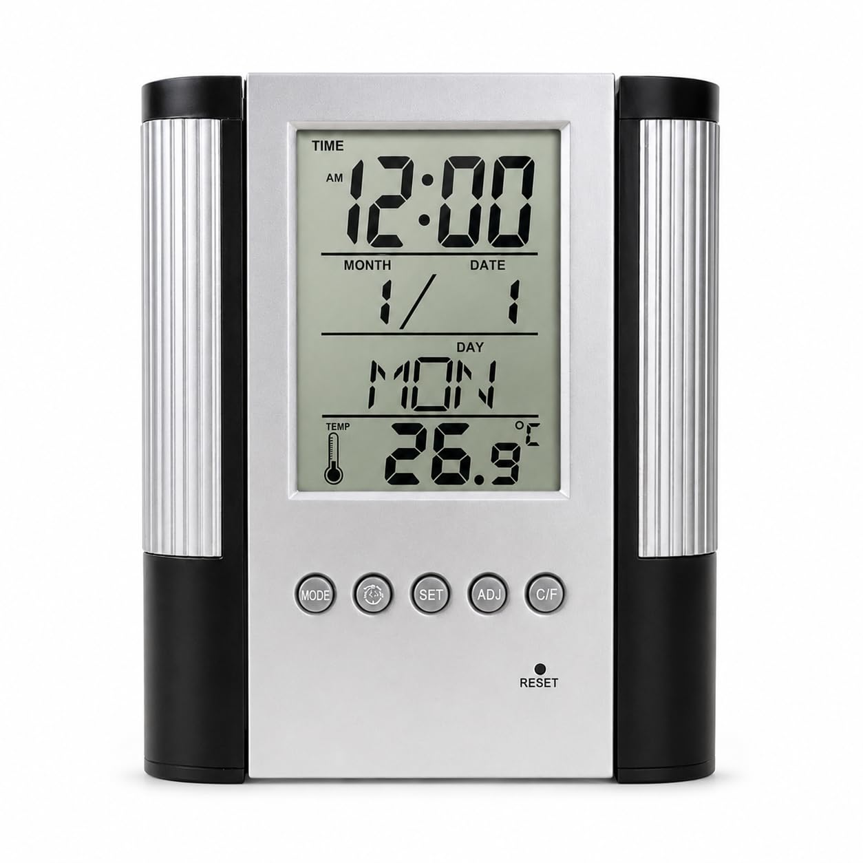 21105 Digital Clock Pen Holder for Smart Desk Setup, LCD Time Calendar Temperature Display & Alarm