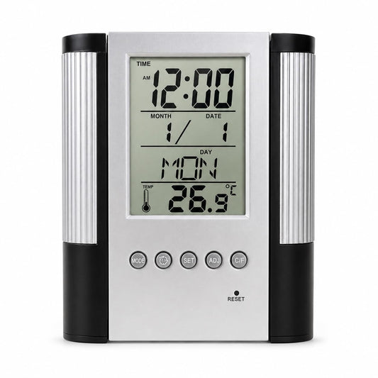 21105 Digital Clock Pen Holder for Smart Desk Setup, LCD Time Calendar Temperature Display & Alarm