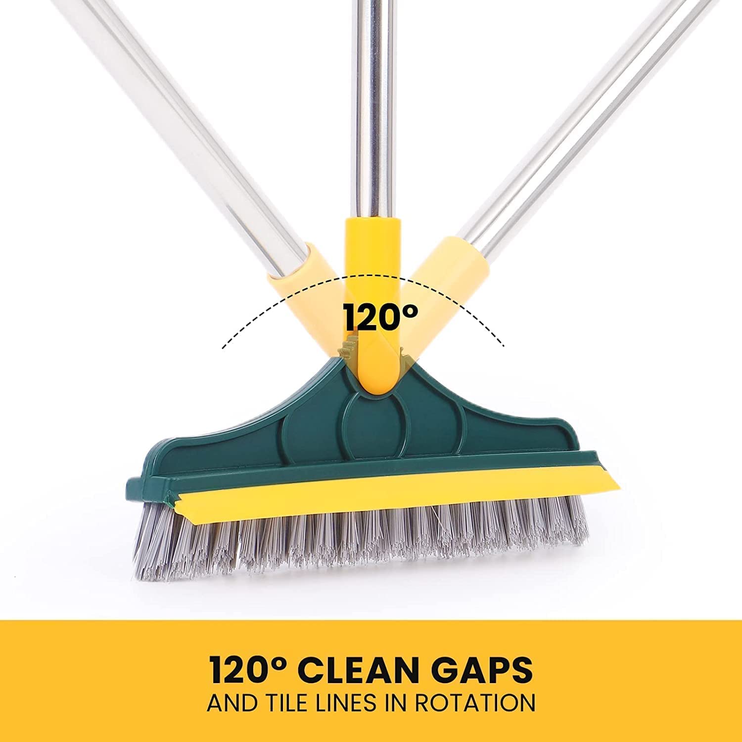 20378 Bathroom Cleaning Brush with Wiper 2 in 1 Tiles Cleaning Brush Floor Scrub Bathroom Brush with Long Handle 120° Rotate Bathroom Floor Cleaning Brush with Wiper