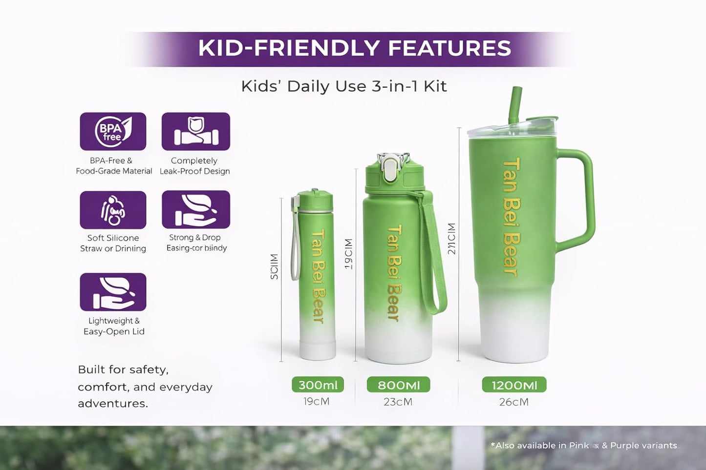 20975 Tumbler Bottle with Handle & Lid, 2 Straws with Straw Cap – Leakproof Sipper Bottle with Straw Kids Water Bottle for School & Travel {Multicolor}
