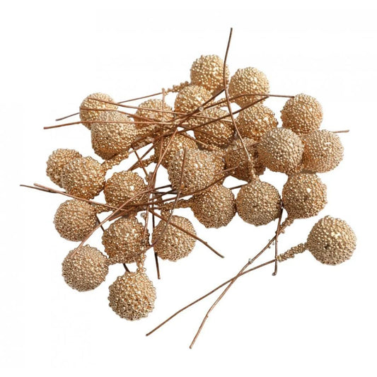 R-2-9 TREE 50 pcs Artificial Berries Foam Fruit Stamens DIY Decor Supplies Golden