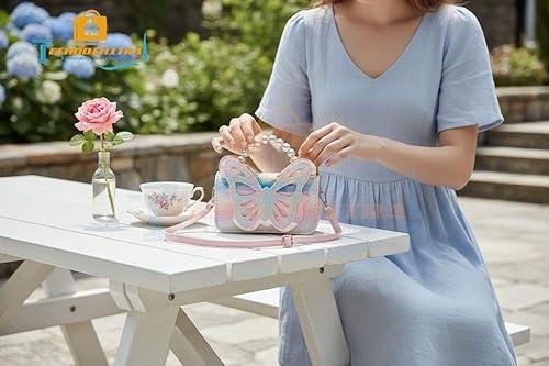 50342 Fashion Sparkle Butterfly Sling Bag for Kids Girls | Glitter Purse with Pearl Handle and Adjustable Belt| Cute & Handy
