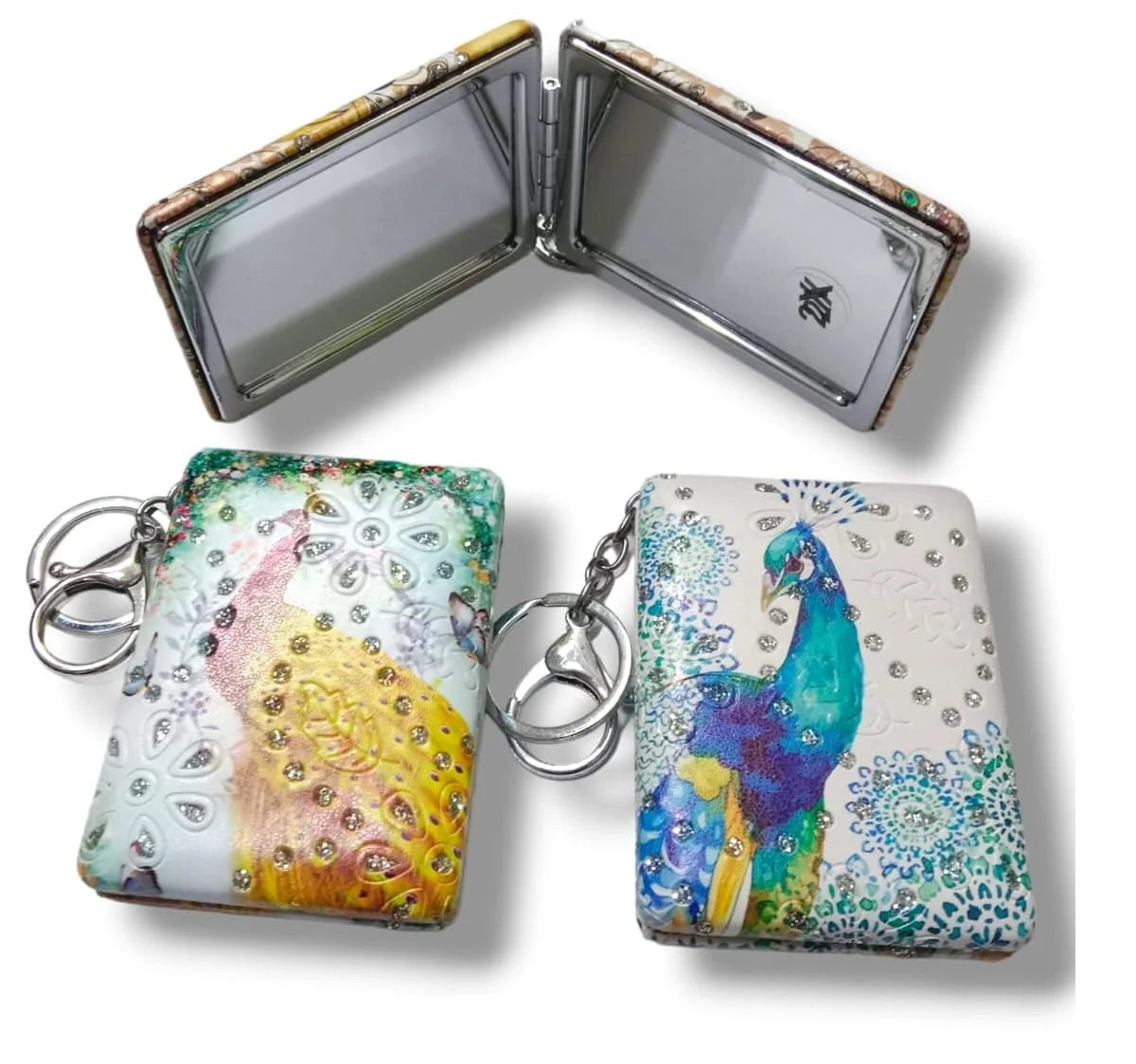 10437 Handicraft Foldable Travel Makeup Mirror with Key Ring, Random Design