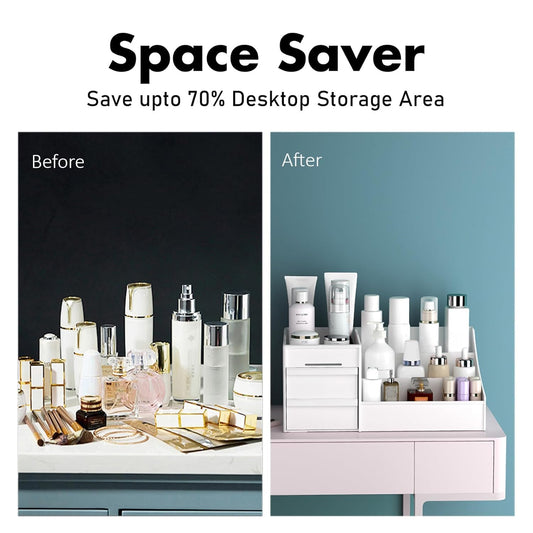 10393 Cosmetic Organizer Box Drawers Storage Plastic Stationary Box | Make Up Organiser for Women (White)