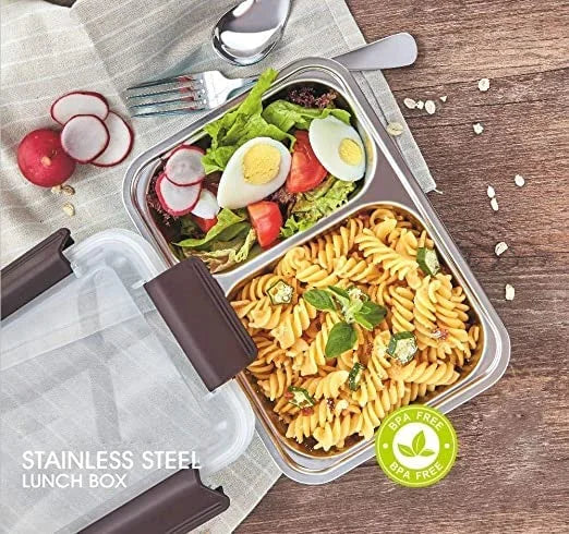 10652 2 Compartment Leak Proof Insulated Stainless Steel Bpa Free Insulated Lunch/Tiffin Box With Removable Inner Plate For Women&Men Office