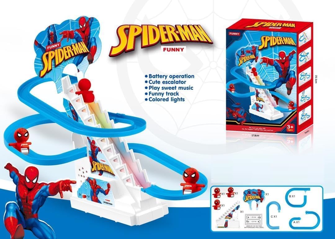 867-15 Spider Slide Toy Set, Funny Automatic Stair-Climbing Cartoon Race Track Set Little Lovely Spider Slide Toy Escalator Toy for Boys Girls