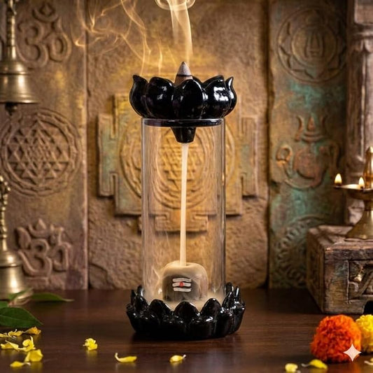 21037 Shiva Smoke Fountain Polyresin Back Flow shivling Incense Holder with 10 Back Flow Incense Cones