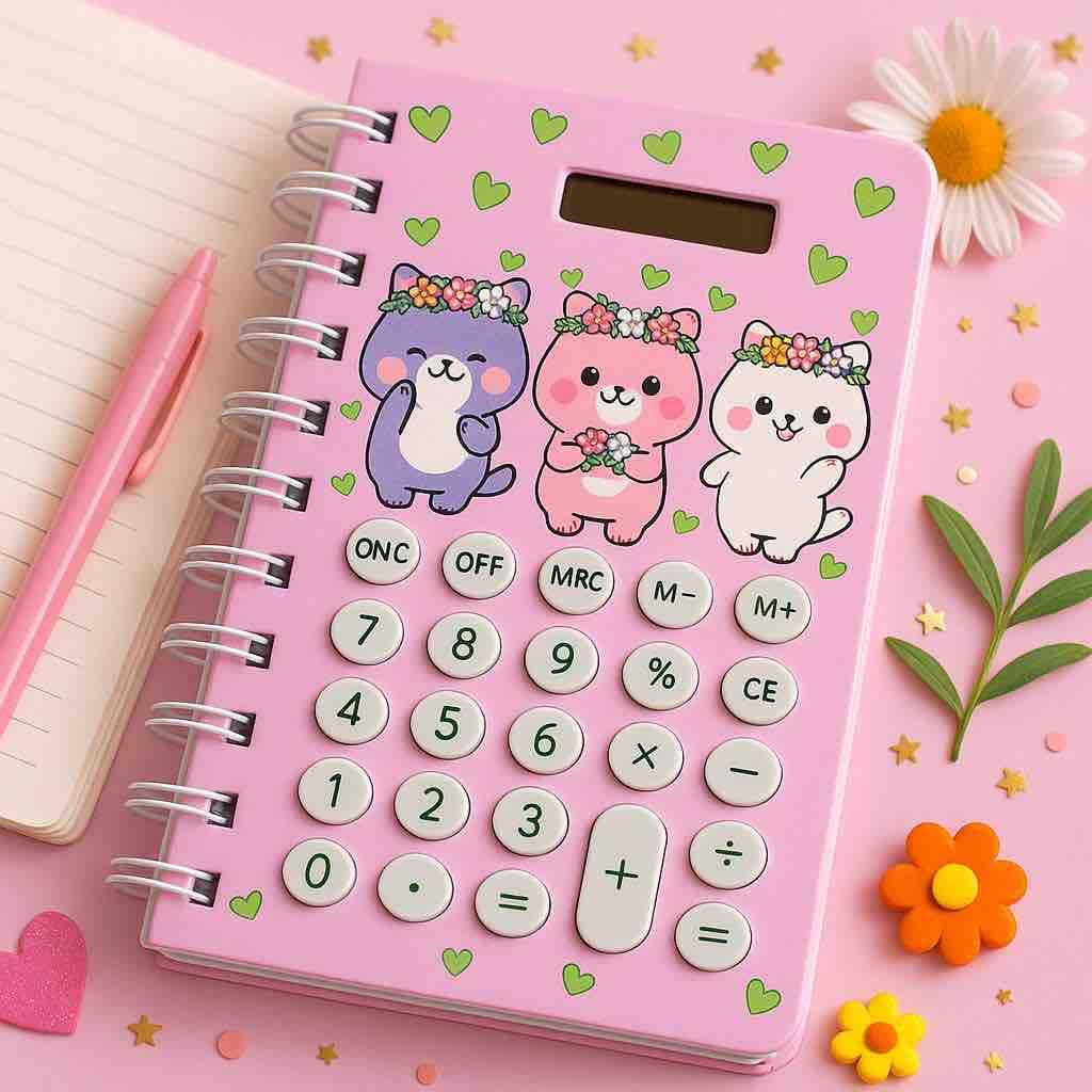 20770 Calculator Notebook Diary – Spiral Bound Notepad with Silicon Button Calculator | Unicorn Design Stationery for Kids, Girls & Students {Random Color}