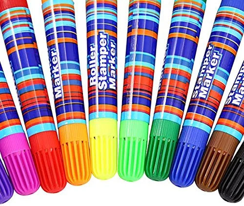9014 (2-in-1) Roller Stamper 6 Marker Pen Set