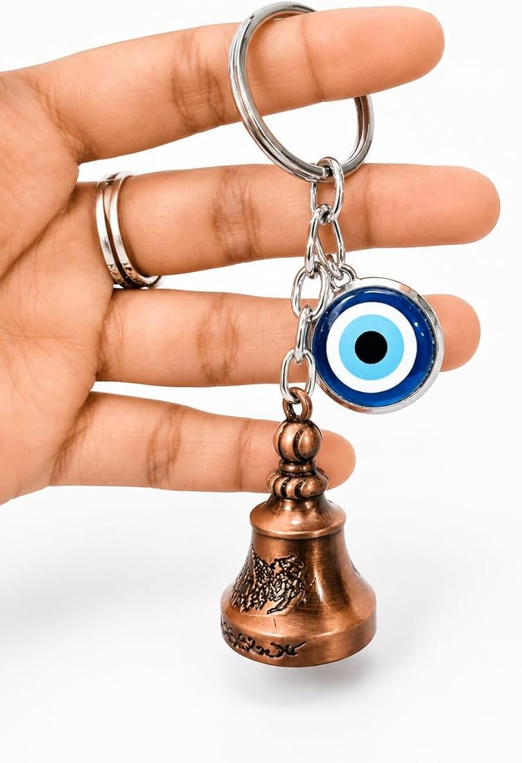 20504 Biker Guardian Bell & Evil Eye Keychain – Good Luck Charm for Protection from Bad Luck – Gift for Riders & Travelers