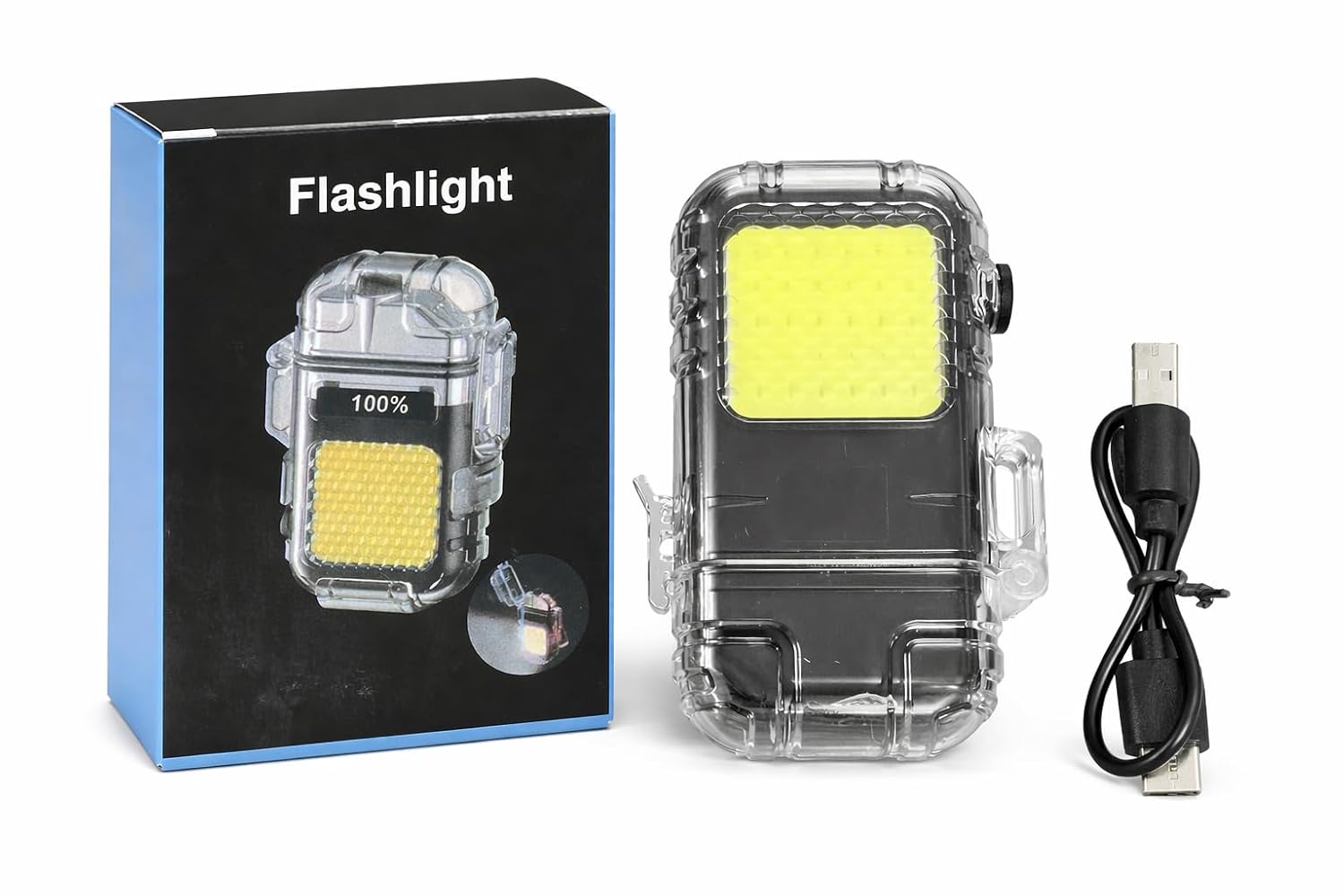 21034 Rechargeable Flashlight with Electric Lighter, Waterproof COB LED Mini Work Light, Type-C Charging Portable EDC Torch, Windproof Plasma Lighter for Camping & Emergency