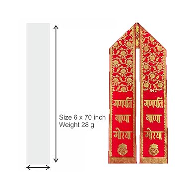 21123 {Pack of 12} Ganpati Bappa Maurya Velvet Stole/Patka/Duppata/Phatka/Scarf/Chunni/Khesh Golden Floral Printed Red Stole