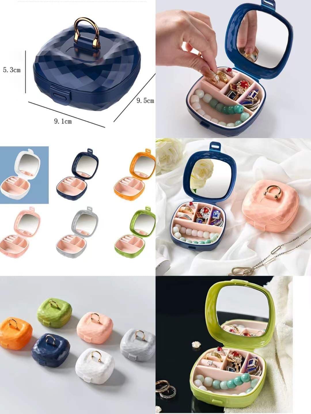10489 Mini Jwellery Box with Mirror for Purse Plastic Lipstick Jewelry Organiser Box Mini Jewerly Storage Holder for Earrings,Ring, Necklaces Diamond Pattern