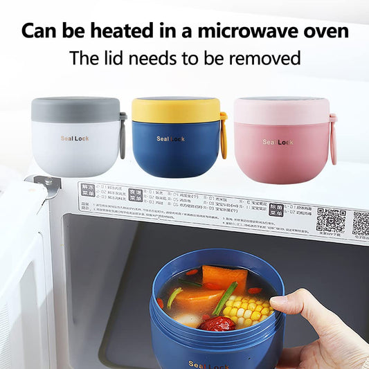 20773 Stainless Steel Insulated Bowl Lunch Box 600ml | Hot & Cold Meal Holder with Handle & Spoon | Leak Resistant Food Container for Office, School, Travel {Random Color}