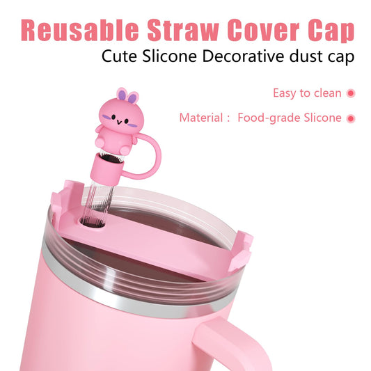 20774 Animal Cute Straw Cover Cap for Stanley Cup, Silicone Straw Topper for 30&40 Oz Stanley Tumbler with Handle {Random Color}