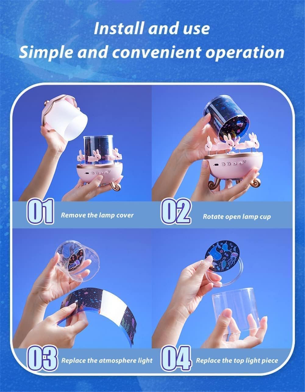 E11 Rotating Bunny Night Light, Night Lamp Star Projector