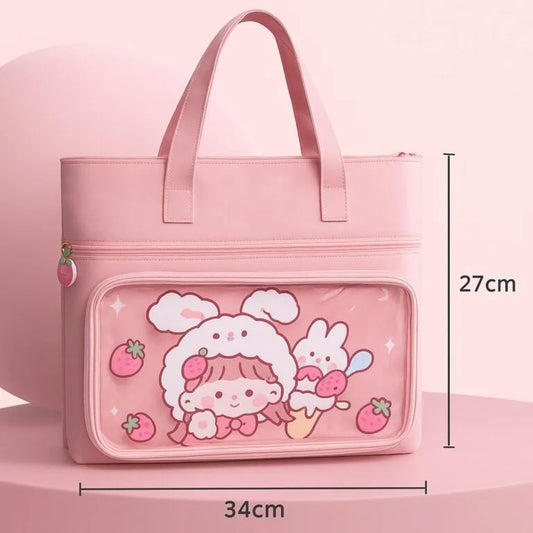 10371 Cartoon Printed Trendy Tote Bag for Party Spring Work for home office school travel camping drawing storage bag