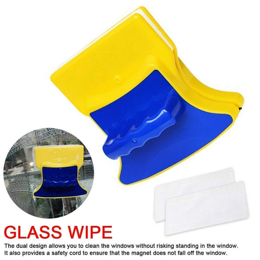 20596 Magnetic Window Cleaner Double-Side Glazed Square Two Sided Glass Cleaner Wiper with 2 Extra Cleaning Cotton