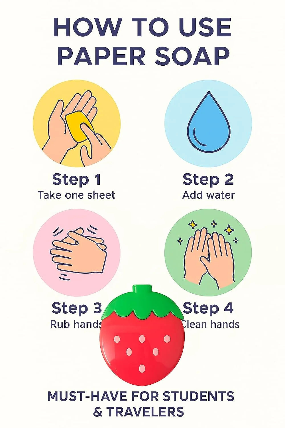0517 Strawberry Paper Soap, Portable and Travel-Friendly Hand Wash, Paper Soap Sheets, Pocket-Friendly Travel Soap for Kids and Adults {Multicolour}