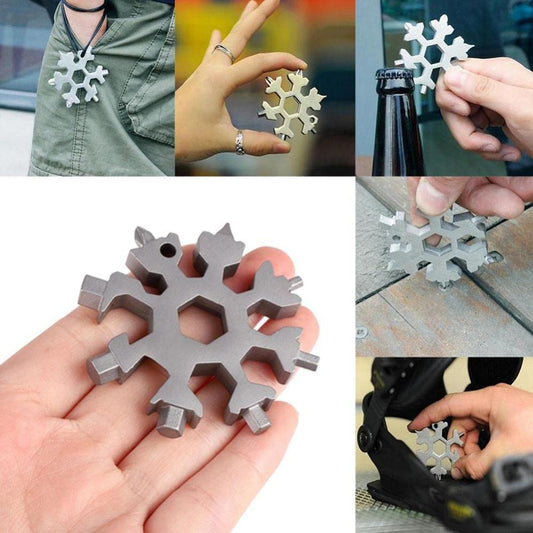 20523 Snowflake Multi-Tool Stainless Steel Snowflake Keychain Tool 18-in-1 Incredible Tool Snowflake Screwdriver Tactical Tool for Outdoor Camping