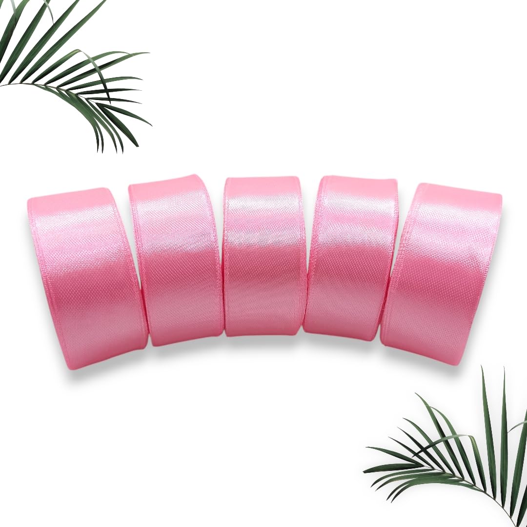 20497 Satin Baby Pink Ribbon 1 Inch 10mtr Each Satin Ribbon (Pack of 5)