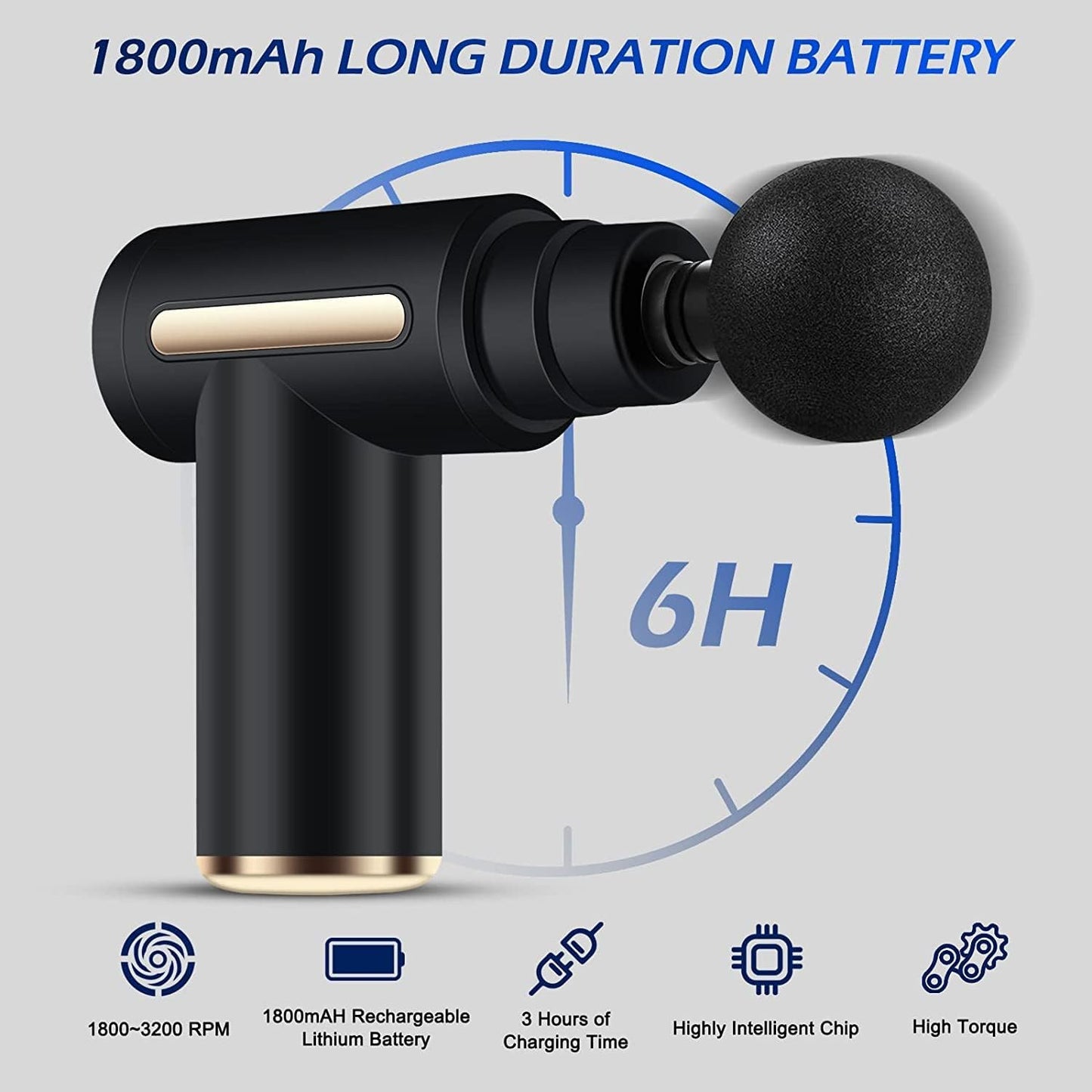 MG-203 Mini Rechargeable Vibration Massage Gun Wireless Muscle Relaxation Professional Fitness Portable Electric Fascia Gun 6 speed {Random Color}