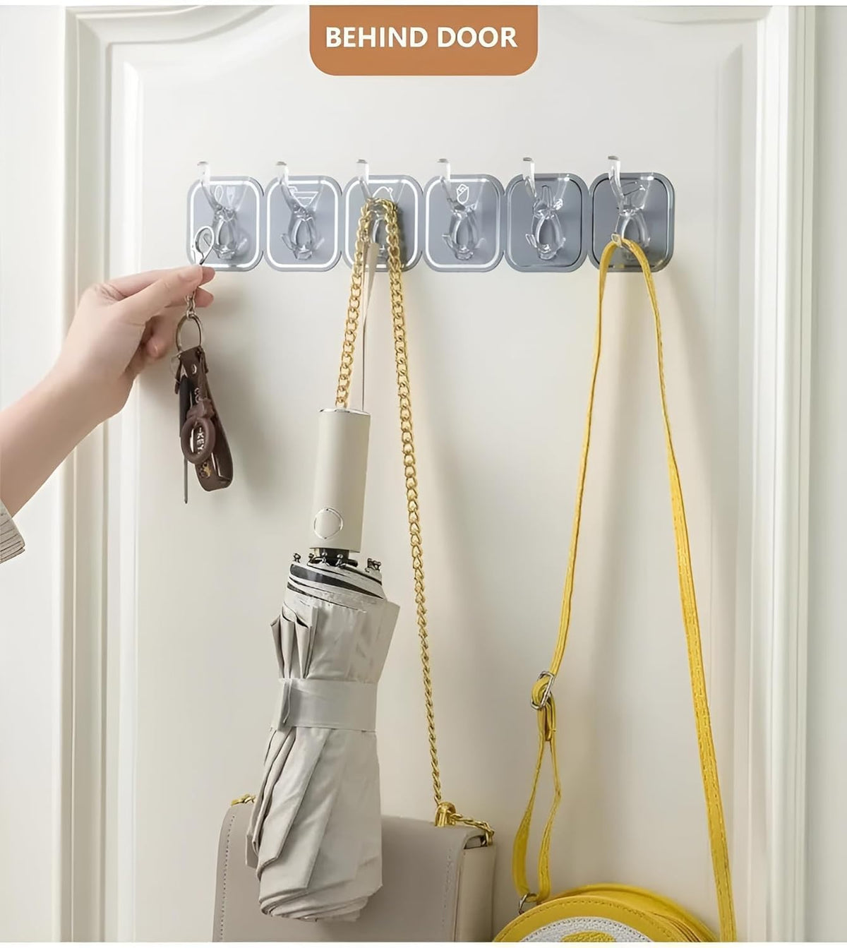 21350 Wall Hanging 6 Hooks Self Adhesive Wall Sticky- Heavy Duty Wall peg for Hanging Sticky Latch for Wall Heavy Items Without Drilling Transparent Wall Hanger Crochet(Multicolors)