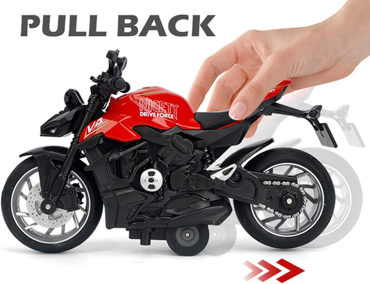 ST99-A5D Diecast Motorcycle Toy Ducati Bike Scale Model,Pull Back Vehicles Alloy Simulation Superbike with Lights and Sound Also for Car Dashboard, Kids Adult