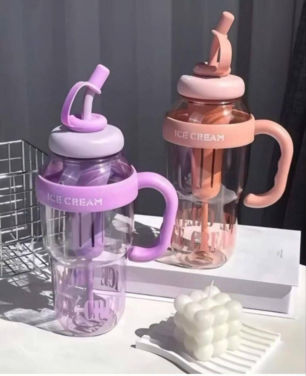 20529 Water Bottle with Straw and Handle| Transparent Tumbler Ice Cream Insulated Bottle| Leak-Proof Sports and Gym Fitness Shaker Bottle|1300ML Tumbler for Outdoor {Muticolor}