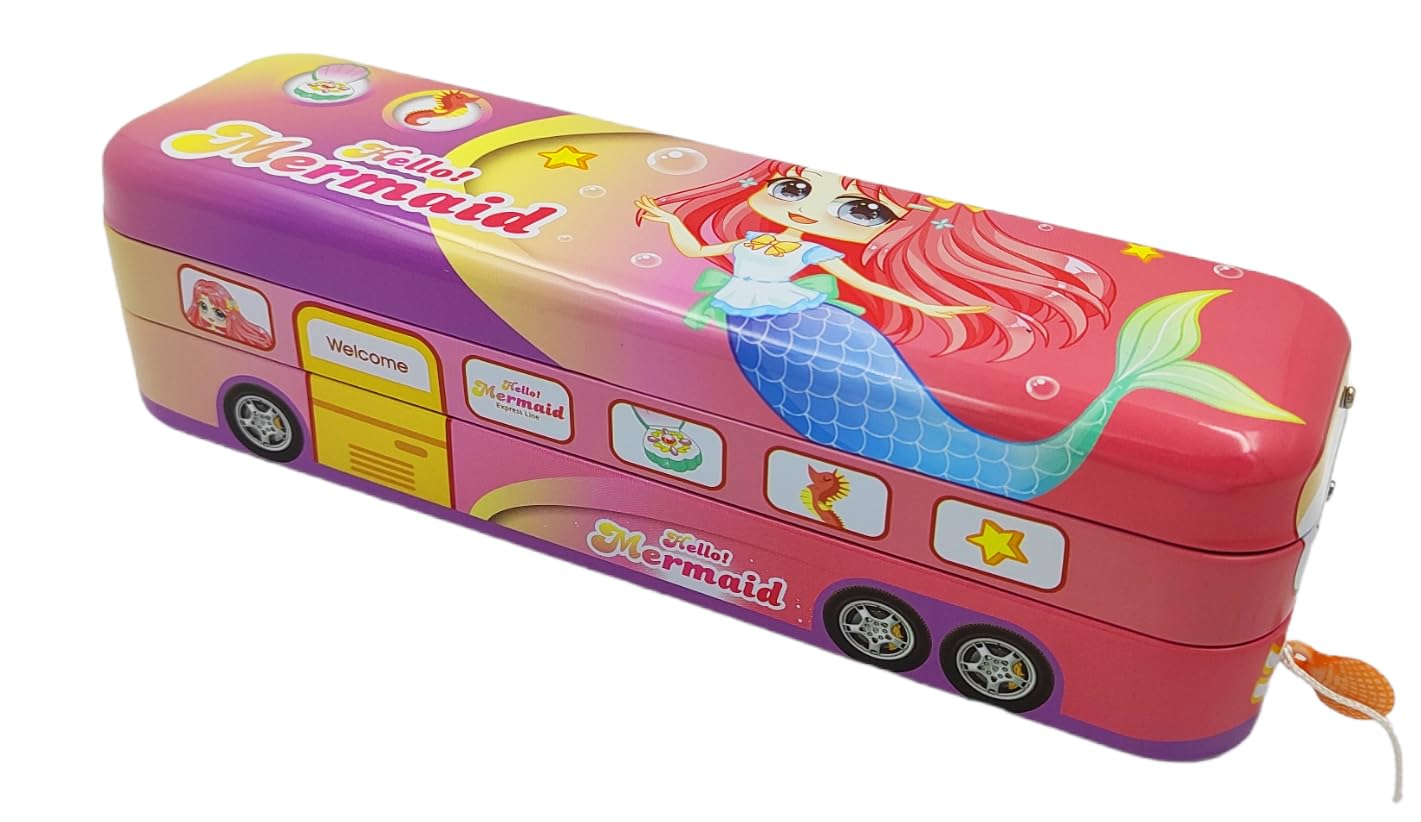B-567-28 Random Design School Bus Metal Pencil Box for Kids
