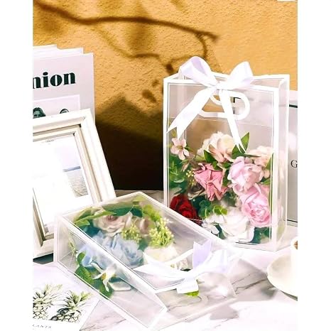 20949 {Pack of 12} Translucent Multipurpose Reusable Gift Bags | Gift for Her/Him, Wedding Return Gifts Baby Shower Anniversary Birthday Hamper Shopping {Random Color}