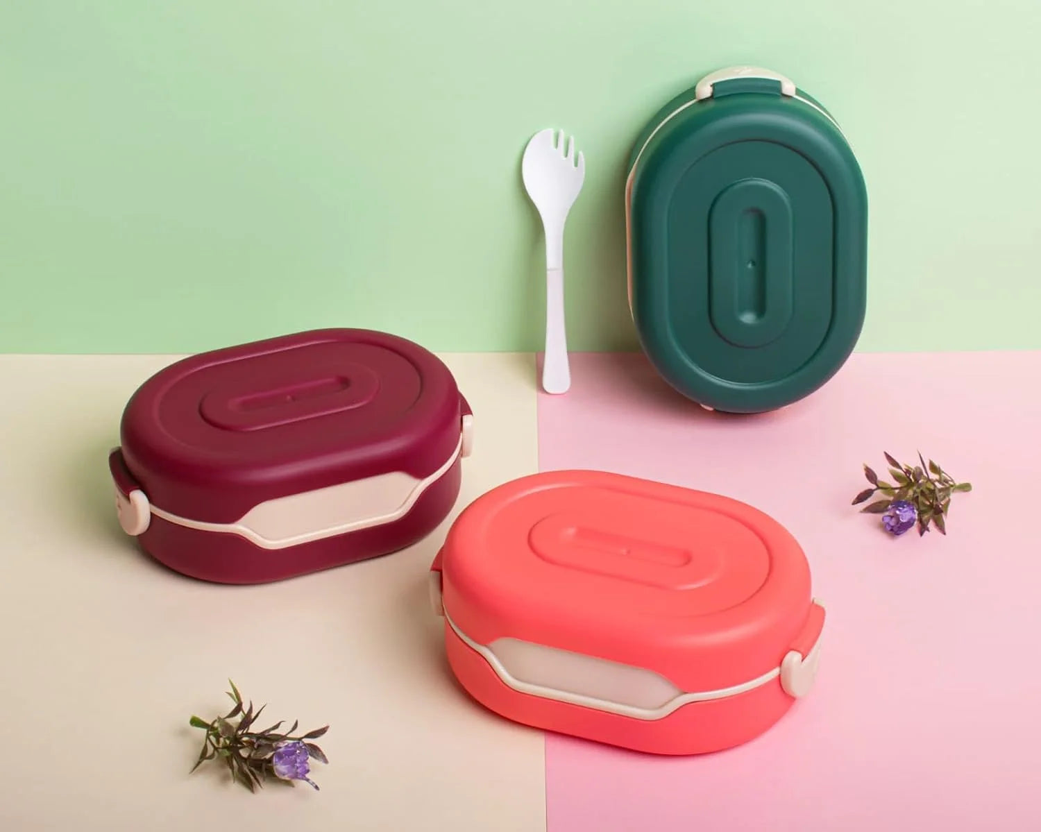 10464 KITCHENWARE Plastic Insulation 2 Compartment Lunch Boxes Leak Proof Reusable Freezer Safe Lunch Box for Kids