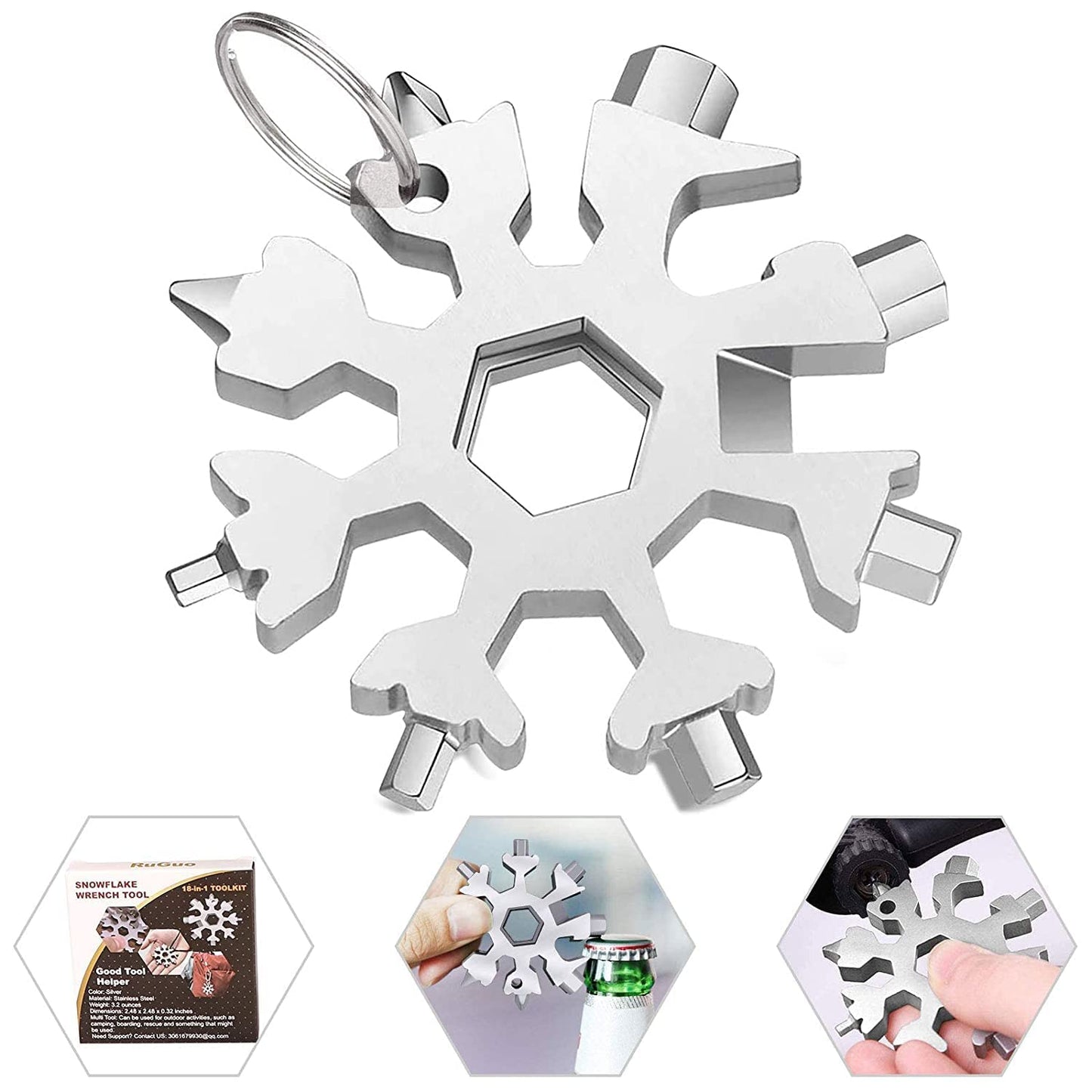20523 Snowflake Multi-Tool Stainless Steel Snowflake Keychain Tool 18-in-1 Incredible Tool Snowflake Screwdriver Tactical Tool for Outdoor Camping