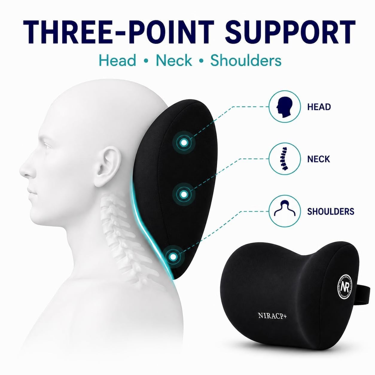 21200 Car Neck Pillow for Driving Ergonomic Headrest Cushion for Neck & Cervical Support, Breathable Washable Cover, Car Seat Headrest Pillow for Travel, Office & Long Drives