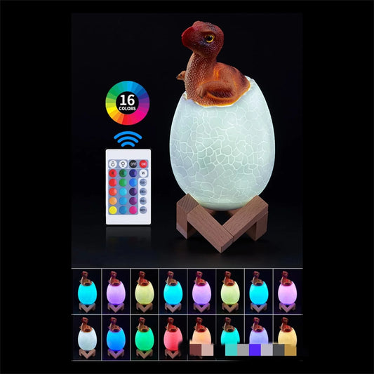10209 – D Dinosaur Egg Night Light with Wooden Base,Touchable with Remote Control, Multi-color Dinosaur Egg Night Light