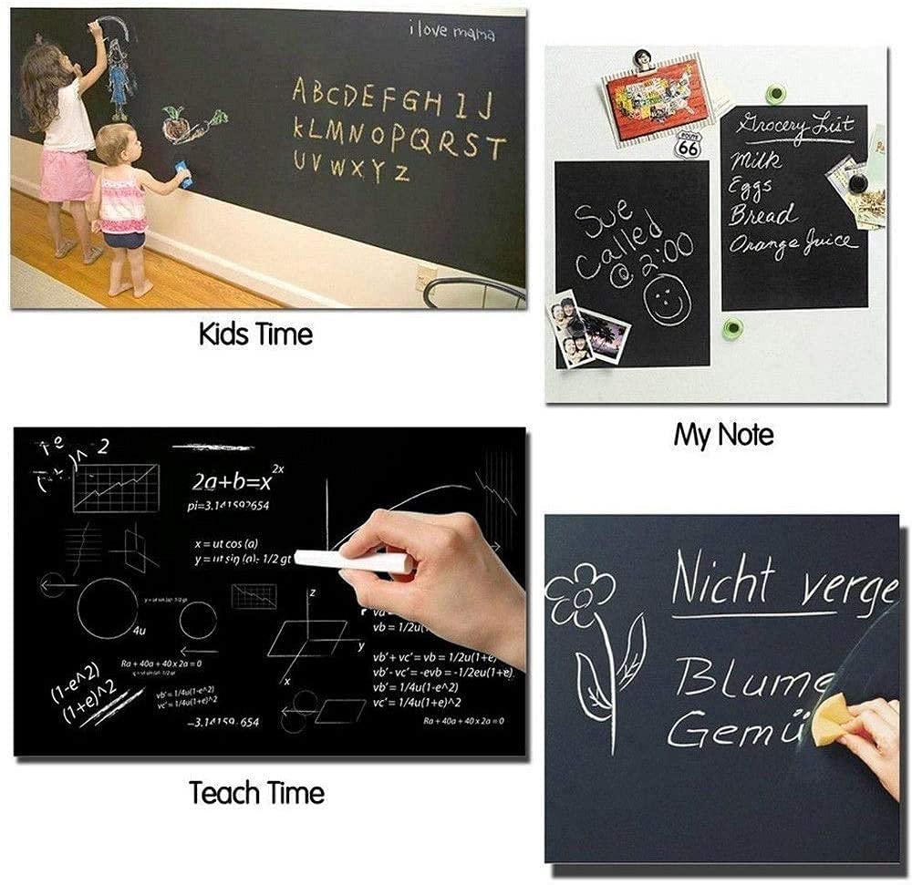 21182 Black Board Vinyl (45x200cm) Wall Sticker Removable Decal Chalkboard with 5 Chalks for Home School Office College Room Kitchen Kids